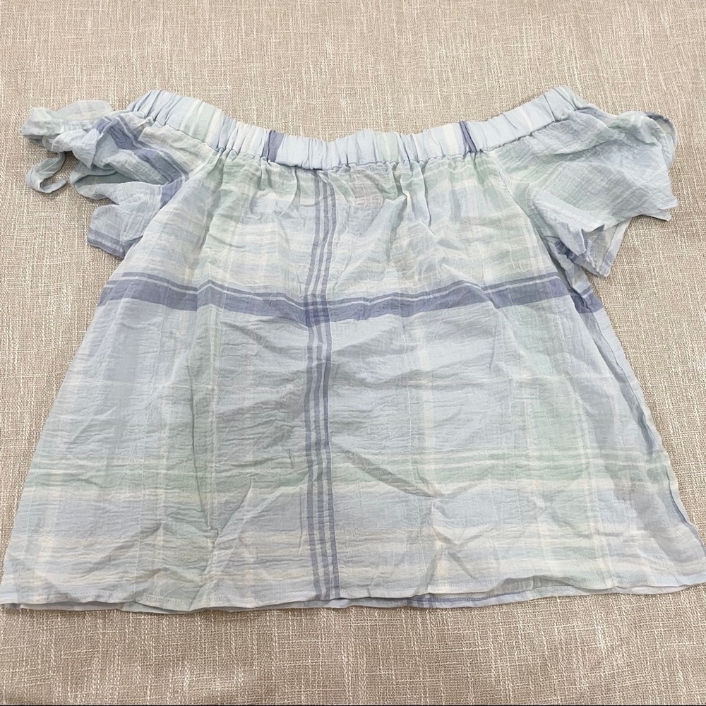 Vince Camuto Off The Shoulder Plaid Cotton Top Size SP